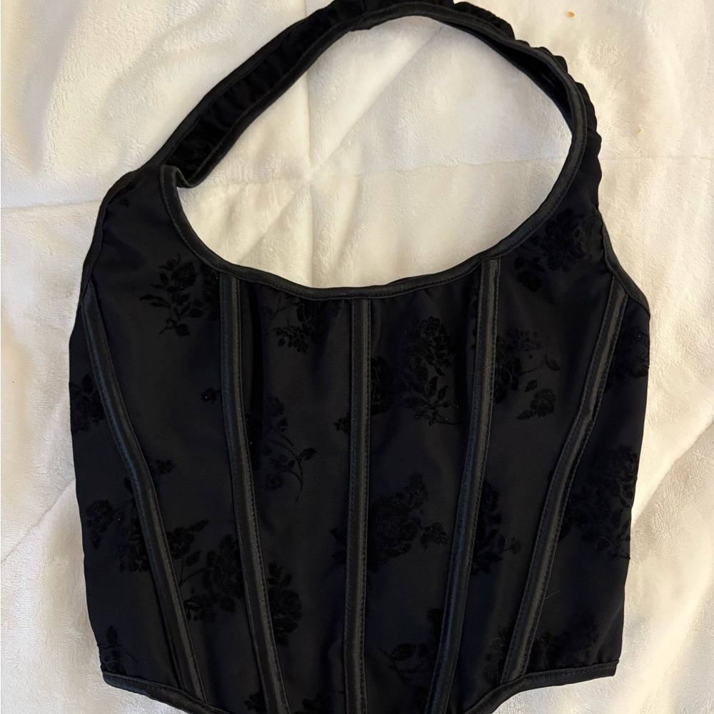 Black Floral Corset Top